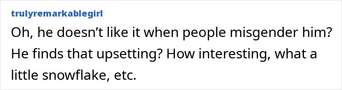 Text discussion on misgendering a senator in an act of malicious compliance.