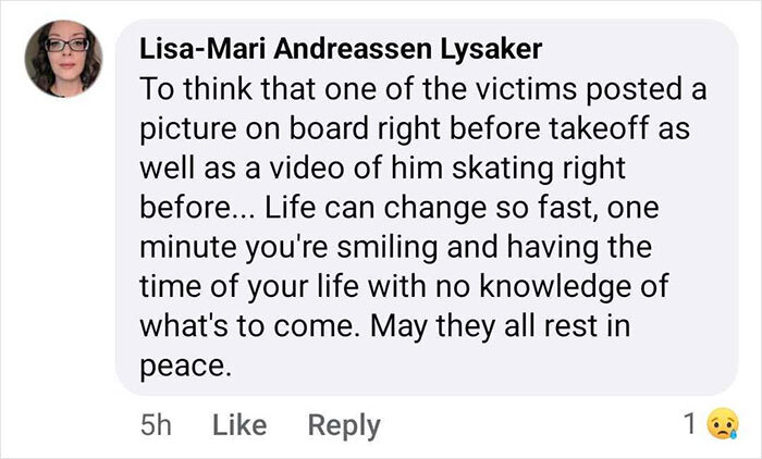 Comment acknowledges one of the youngest crash victims, an ice skating child, sharing moments before the tragedy.