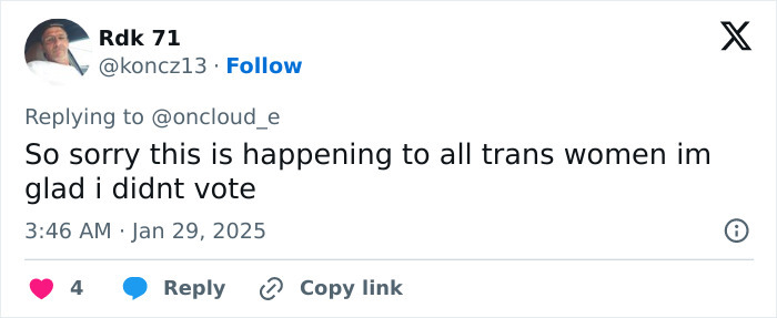 Tweet discussing transgender inclusion in women's sports issues.