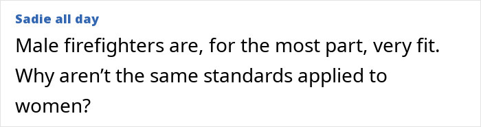Text questioning fitness standards for male and female firefighters.