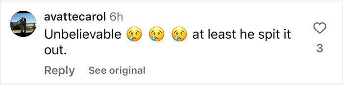 Comment reacting to son's survival story involving a whale, with crying emojis.