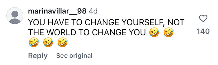 Comment responding to plus-size influencer's demands with laughing emojis, suggesting self-change over altering sports car seat sizes.