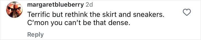 Comment criticizing White House correspondent's outfit choice of skirt and sneakers.