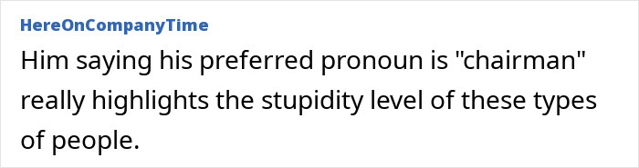Text response discusses misgendering senator with pronoun "chairman" as an act of malicious compliance.