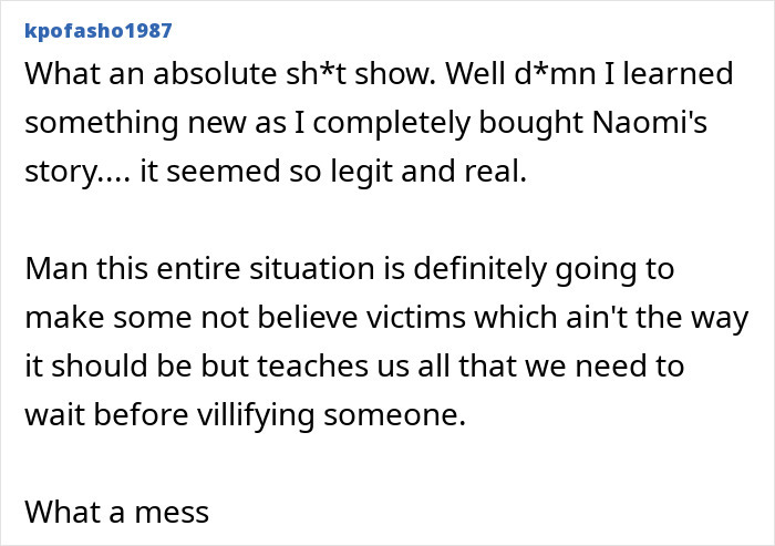 Text reaction to BookTube crisis and its impact on victim credibility, expressing disbelief and lessons learned.