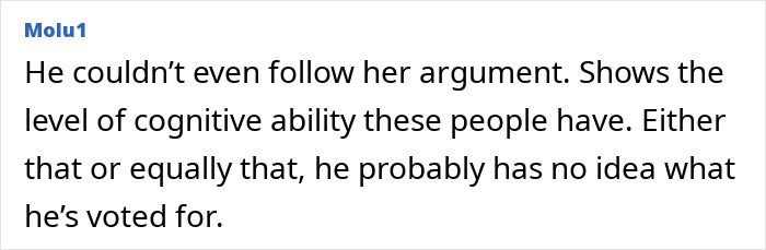 Online comment discussing a senator's cognitive ability in context of a viral misgendering event.