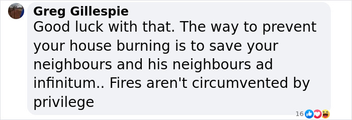 User comment questioning hiring private firefighters to protect homes from wildfires.
