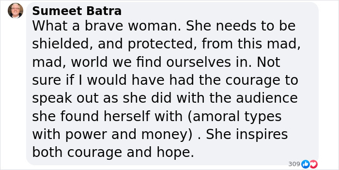 Comment praising a brave woman, mentioning courage and hope, related to Bishop Mariann Budde's recent plea.