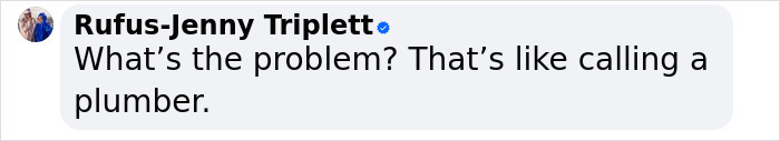 Text message saying, "What’s the problem? That’s like calling a plumber," related to hiring private firefighters.