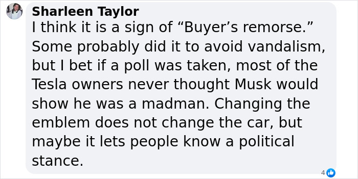 Text exchange discussing Tesla logo changes to avoid vandalism amid Musk controversy.
