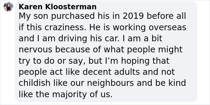 Text from a Tesla owner expressing concerns about potential vandalism amid the Elon Musk controversy.