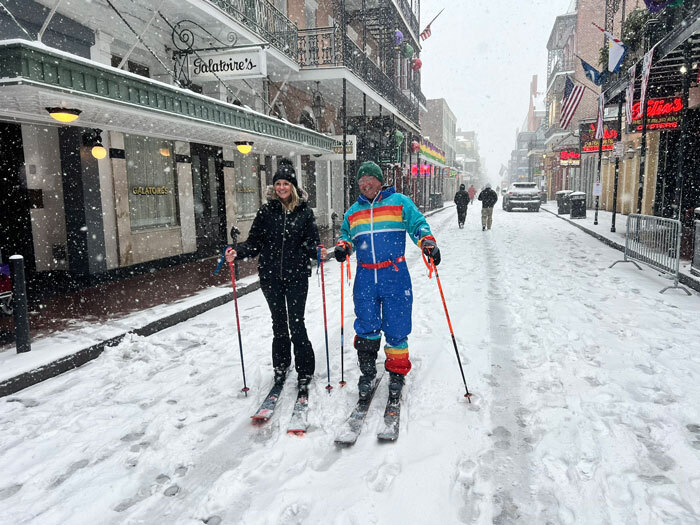 Skis Were Brought Out On The Powdered Pavements