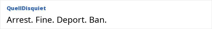 A comment demanding to deport an American tourist over a baby wombat incident.