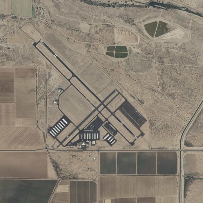 Aerial view of Arizona airport runway.