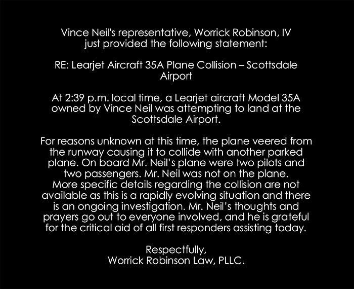 Multiple Casualties As Planes Collide In Arizona, Including Mötley Crüe Singer Vince Neil’s Jet