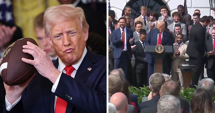 “Keep Them Down”: Trump Pulls Absurd Stunt To Look Taller Than Towering Ohio State Football Team