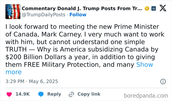 Tweet discussing Trump’s stance on tariffs targeting allies amid China’s growth in the global trade game.