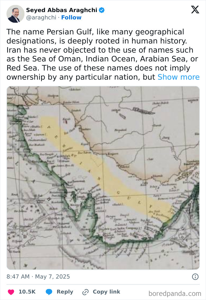 Historic map showing the Persian Gulf region amid discussions on Donald Trump’s effort to rename another Gulf on US maps.