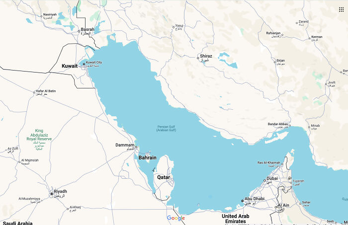 Map of the Persian Gulf region showing countries and cities amid Donald Trump’s effort to rename another gulf on US maps