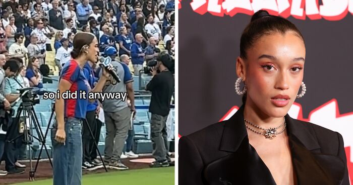 Singer wearing Dominican jersey performs US anthem in Spanish at game despite being told not to, defying instructions confidently.