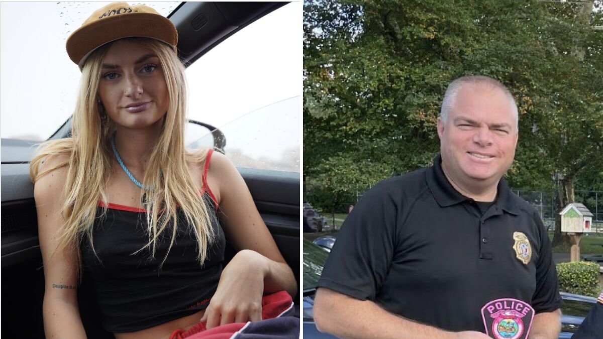Young woman in a car and a NJ police chief outdoors in uniform, related to abuse accusations as court papers reveal details